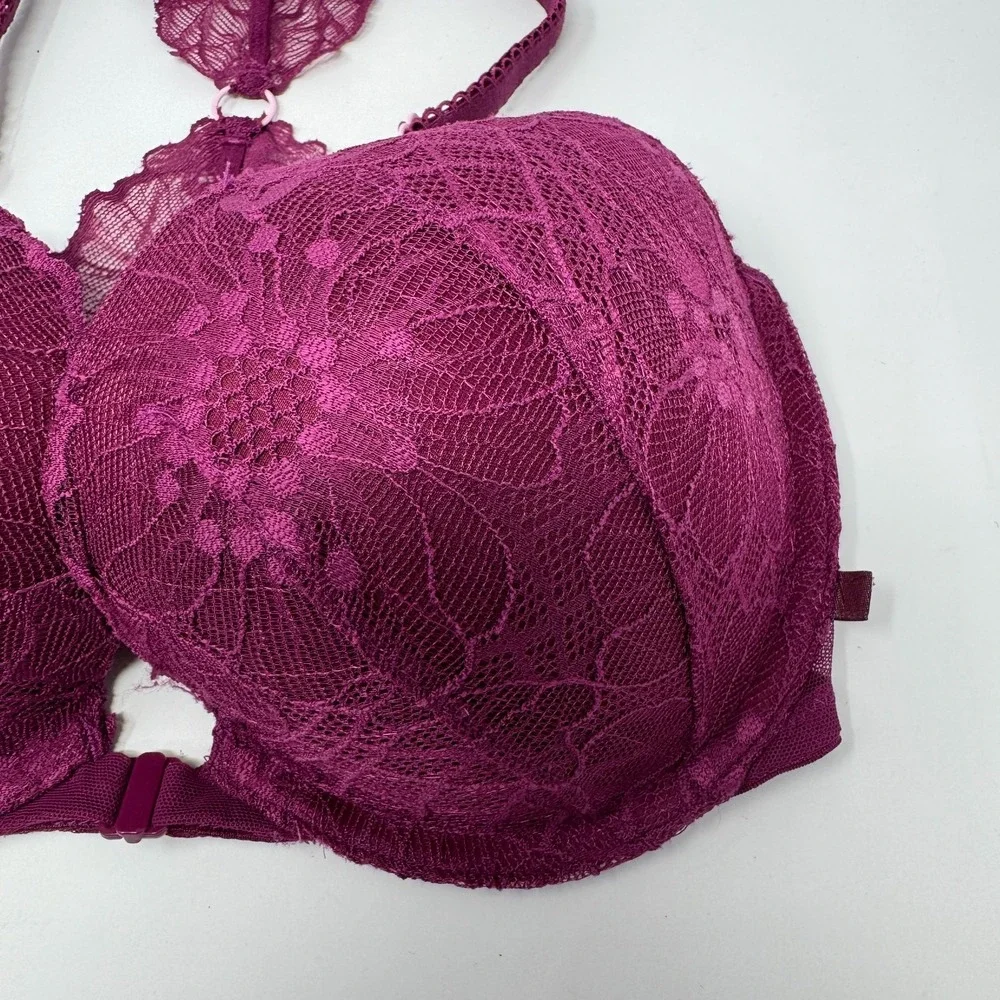 PINK Victoria's Secret Floral Lace Date Underwire Racerback Push-Up Bra 32DD